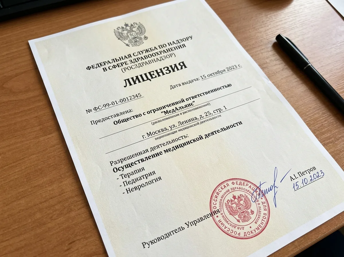 Выписка из реестра лицензий Росздравнадзора, документ с печатью и подписью, медицинская лицензия
