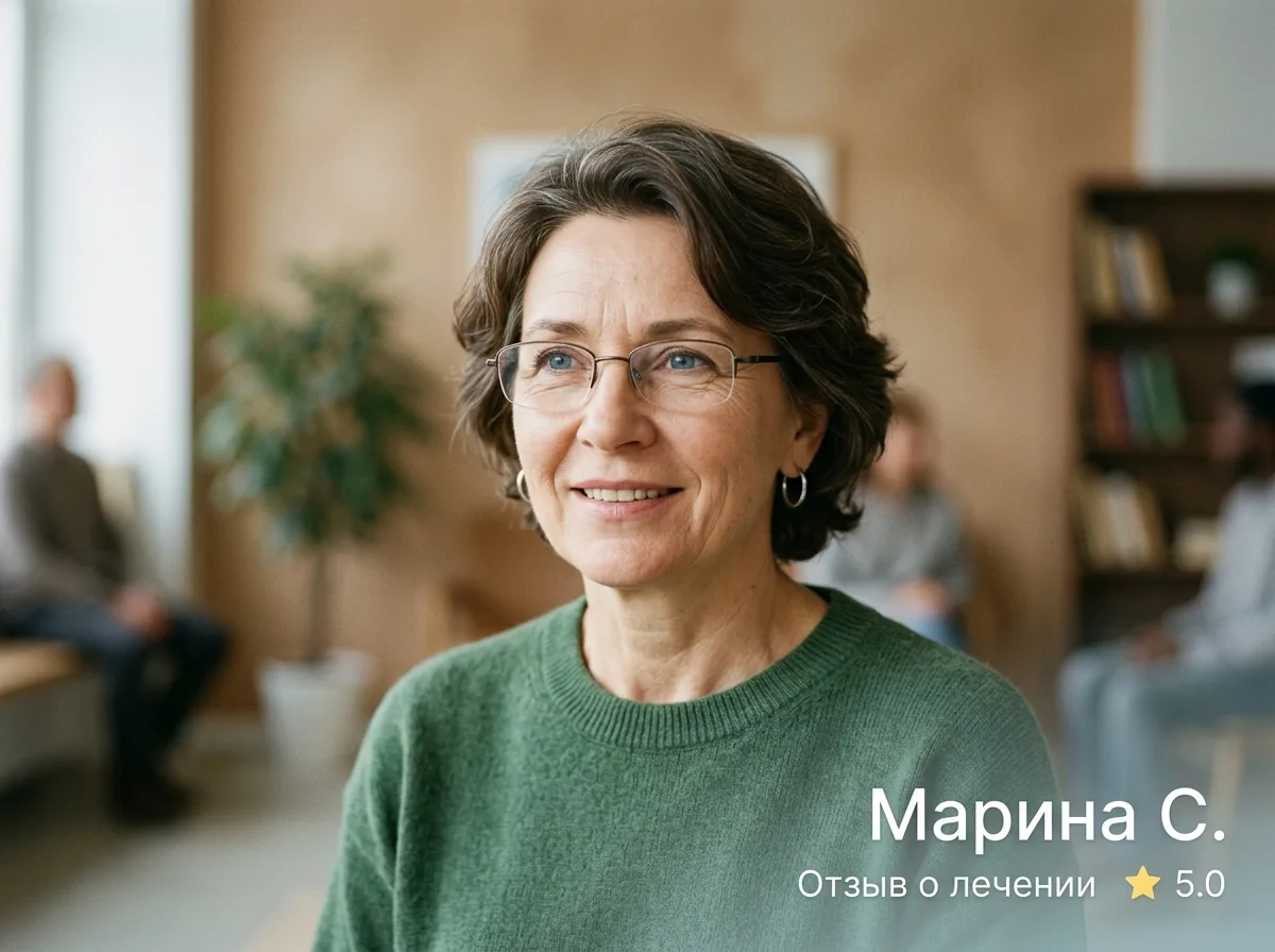 Фотография женщины средних лет, аватар для отзыва клиента наркологической клиники